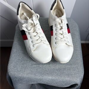 Marquiiz Round Toed Tennis Platform Striped Red/Navy Women's Sneakers Sz EUR 39